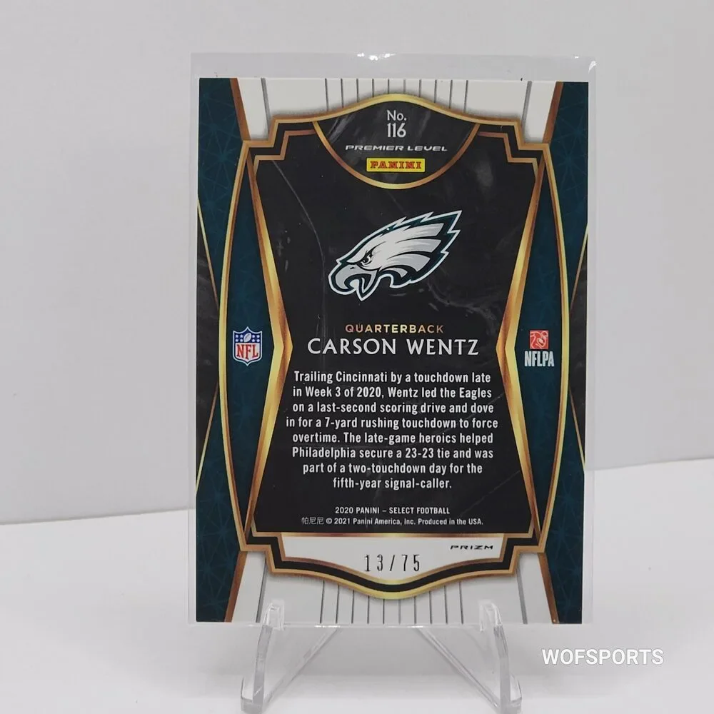 2020 Panini Select Purple Prizm 13/75 Carson Wentz #116 Philadelphia Eagles
